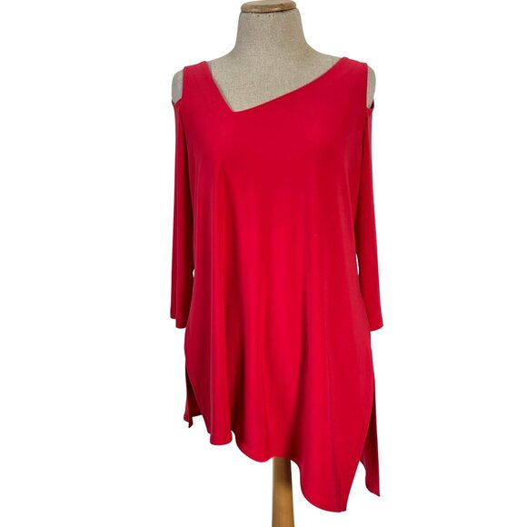 Sympli Womens Size 10 Red Cold Shoulder Asymmetrical Hem 3/4 Sleeve Tunic Top - Picture 10 of 10